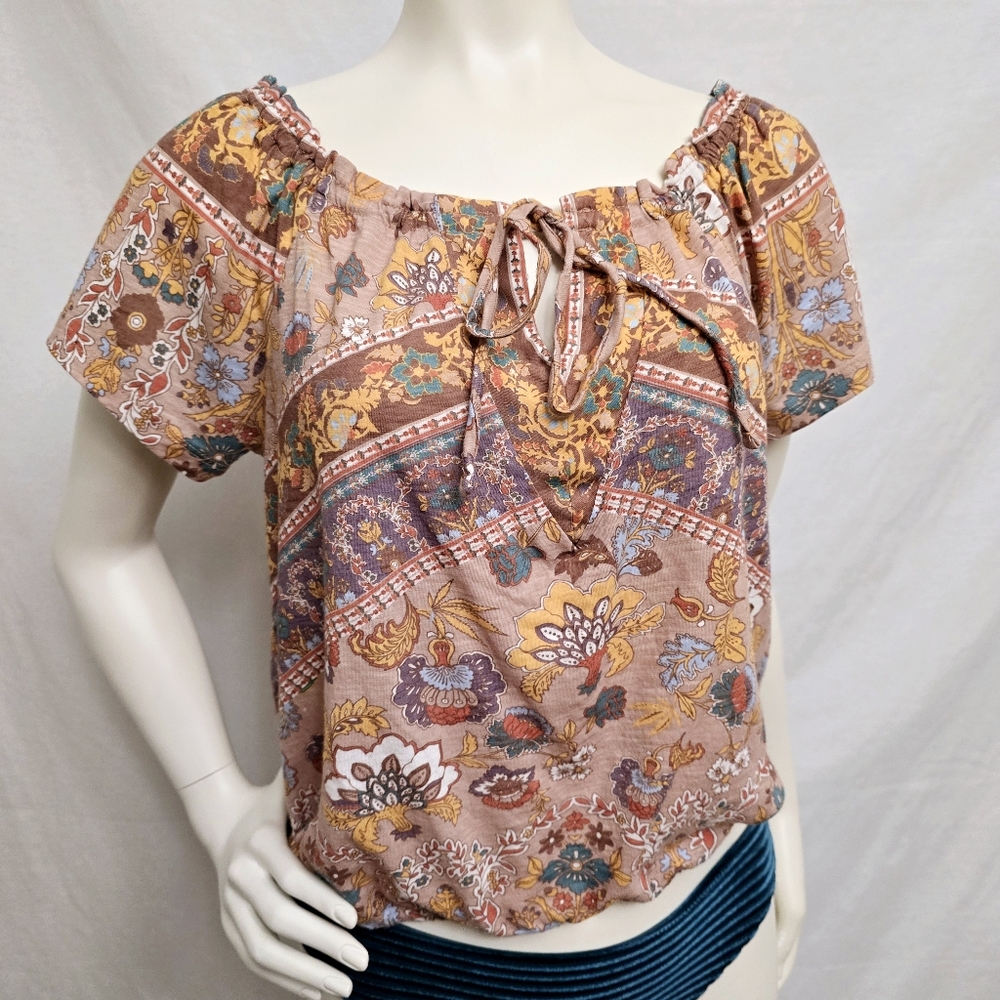NWT Lucky Brand Tie Front Cotton Peasant Bubble Top Size Small